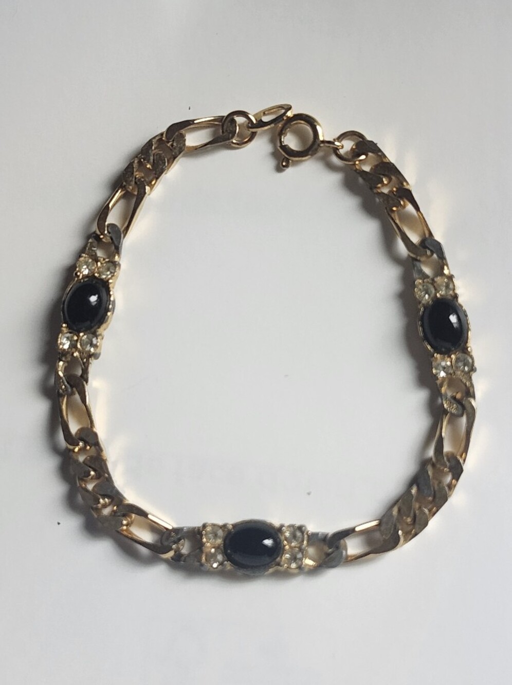 Gold-Tone Bracelet with Black Stone & Clear Crystal Accents
